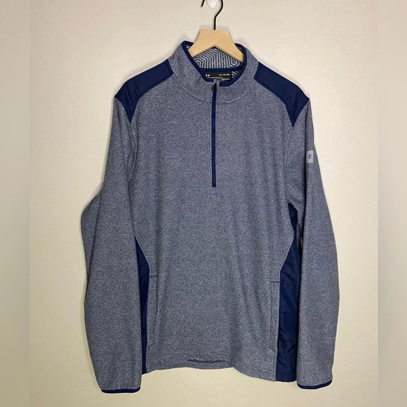 Under Armour UA mens XL navy blue long sleeve 1/4 Zip Pullover with pockets - Picture 1 of 10
